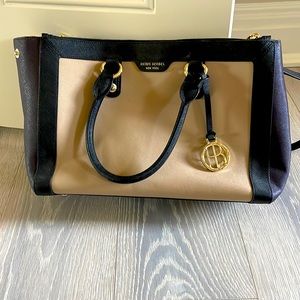 Tan, black & purple Henri Bendel bag
